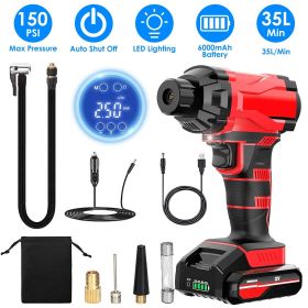 150PSI Cordless Car Tire Pump 6000mAh Rechargeable Tire Inflator 12V Portable Electric Air Compressor with LED Light for Car Bike Motorcycle Ball