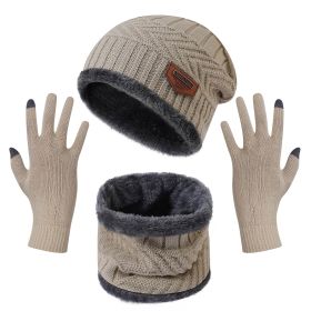 Winter Knitted Hat Scarf Gloves 3Pcs Winter Warm Beanie and Touch Screen Gloves Scarf Set Knit Beanie Skull Cap Neck Warmer Mittens for Men Women (Option: HatScarfGlovesBeige)