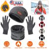 Winter Knitted Hat Scarf Gloves 3Pcs Winter Warm Beanie and Touch Screen Gloves Scarf Set Knit Beanie Skull Cap Neck Warmer Mittens for Men Women
