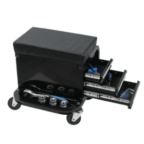 Rolling Creeper Garage Shop Seat With Three Built-in Drawers, Rolling Tool Chest Black (Color: Black)