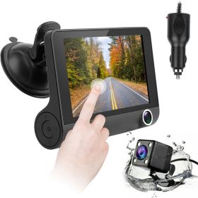 FHD 1080P Touch Screen Car DVR Dash Camera 4In 3 Lens Vehicle Driving Recorder Seamless Loop Recording (Option: CarDVRDashCam10MCable)