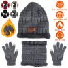 Winter Knitted Hat Scarf Gloves 3Pcs Winter Warm Beanie and Touch Screen Gloves Scarf Set Knit Beanie Skull Cap Neck Warmer Mittens for Men Women