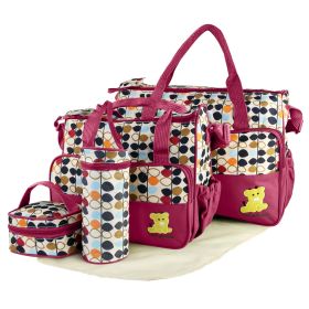 5PCS Baby Nappy Diaper Bags Set Mummy Diaper Shoulder Bags w/ Nappy Changing Pad Insulated Pockets Travel Tote Bags For Mom Dad (Option: 5BabyNappyBagSetsRed)