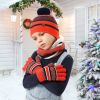 Winter Kids Knitted Hat Scarf Gloves 3Pcs Boys Girls Winter Warm Beanie Hat and Glove Scarf Set Beanie Neck Warmer Mittens for 4-7-Year-Old Kids