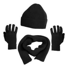 Winter Knitted Hat Scarf Gloves 3Pcs Winter Warm Beanie and Touch Screen Gloves Long Neck Scarf Set Knit Beanie Skull Cap Neck Warmer Anti-Slip Mitten (Option: HatScarfGlovesBlack)