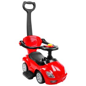 Ride on Push Car 4-Wheel Children Sliding Push Car W/ Colorful Flashing Light Music Handrail Guardrail Push Rod (Option: BabyBuggyRed)
