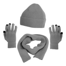 Winter Knitted Hat Scarf Gloves 3Pcs Winter Warm Beanie and Touch Screen Gloves Long Neck Scarf Set Knit Beanie Skull Cap Neck Warmer Anti-Slip Mitten (Option: HatScarfGlovesGrey)