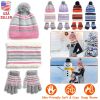 Winter Kids Knitted Hat Scarf Gloves 3Pcs Boys Girls Winter Warm Beanie Hat and Glove Scarf Set Beanie Neck Warmer Mittens for 4-7-Year-Old Kids