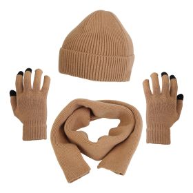 Winter Knitted Hat Scarf Gloves 3Pcs Winter Warm Beanie and Touch Screen Gloves Long Neck Scarf Set Knit Beanie Skull Cap Neck Warmer Anti-Slip Mitten (Option: HatScarfGlovesKhaki)
