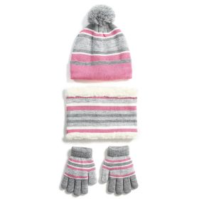 Winter Kids Knitted Hat Scarf Gloves 3Pcs Boys Girls Winter Warm Beanie Hat and Glove Scarf Set Beanie Neck Warmer Mittens for 4-7-Year-Old Kids (Option: HatScarfGlovesPink)