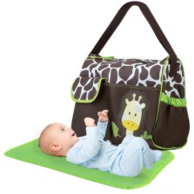 Baby Nappy Diaper Bags Mummy Diaper Duffel Shoulder Bags w/ Wipeable Diaper Changing Pad Transparent Bag Travel Tote Handbags For Overnights (Option: BabyBagGiraffeGreen)
