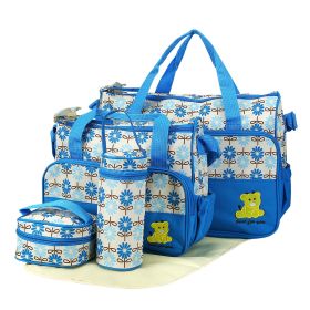 5PCS Baby Nappy Diaper Bags Set Mummy Diaper Shoulder Bags w/ Nappy Changing Pad Insulated Pockets Travel Tote Bags For Mom Dad (Option: 5BabyNappyBagSetsBlue)