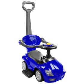 Ride on Push Car 4-Wheel Children Sliding Push Car W/ Colorful Flashing Light Music Handrail Guardrail Push Rod (Option: BabyBuggyBlue)