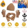 Winter Knitted Hat Scarf Gloves 3Pcs Winter Warm Beanie and Touch Screen Gloves Long Neck Scarf Set Knit Beanie Skull Cap Neck Warmer Anti-Slip Mitten