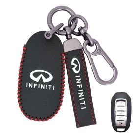 Leather Key Fob Case Cover for Infiniti with Key Chain (Color: Black)
