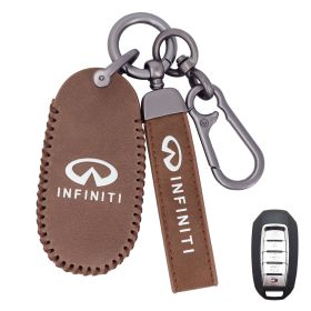 Leather Key Fob Case Cover for Infiniti with Key Chain (Color: Brown)