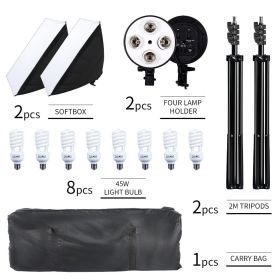 50x70 Photography Softbox Studio Photo Lighting Kit Soft Box Continuous Light System For Camera With 5500K E27 Photographic Bulb (Color: 45W Spiral Bulb)