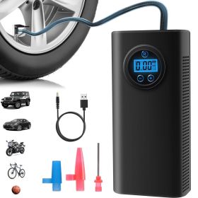 USB Rechargeable Tyre Air Compressor Car Tire Inflator Cordless Digital (Color: Black)