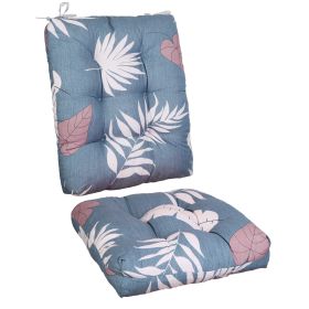 2Pcs Waterproof Rocking Chair Cushion Upper And Lower Back And Seat Sets with Non-Slip Ties Oxford Cloth Surface Polyester Filling Comfortable for Ind (Option: PadBlueGreyLeafPro)