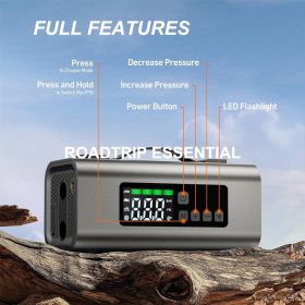 Jump Starter With Air Compressor And Air Pump, 2500A Battery Jump Starter With 150PSI Tire Inflator, Up To 7.5L Gas   5.0L Diesel Engine, 2 LED S (Color: Grey)