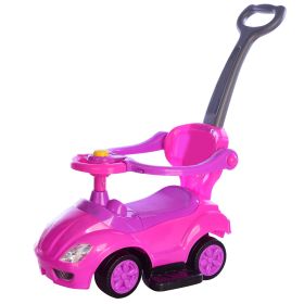 Ride on Push Car 4-Wheel Children Sliding Push Car W/ Colorful Flashing Light Music Handrail Guardrail Push Rod (Option: BabyBuggyPink)