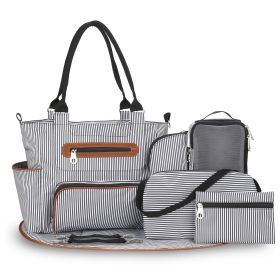 8Pcs Baby Nappy Diaper Bags Set for Mom Dad Mummy Handbags Multifunctional Diaper Changing Bags with Bottle Bag Mesh Bag Purse Diaper Pad 2 Burp Cloth (Option: DiaperBagBlackStripe)