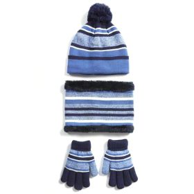 Winter Kids Knitted Hat Scarf Gloves 3Pcs Boys Girls Winter Warm Beanie Hat and Glove Scarf Set Beanie Neck Warmer Mittens for 4-7-Year-Old Kids (Option: HatScarfGlovesBlue)